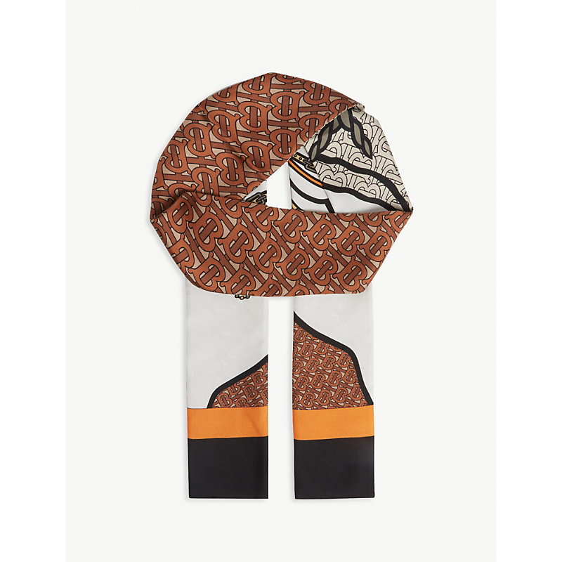 Burberry Unicorn Logo Print Skinny Silk Scarf In Multi ModeSens