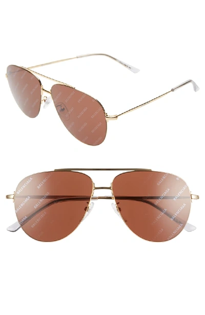 Balenciaga Women's Aviator Sunglasses, 59mm In Gold/brown