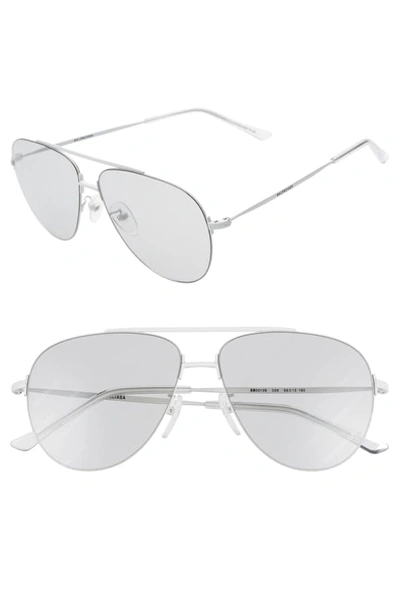 Balenciaga 59mm Aviator Sunglasses - Shiny Solid White/ Grey