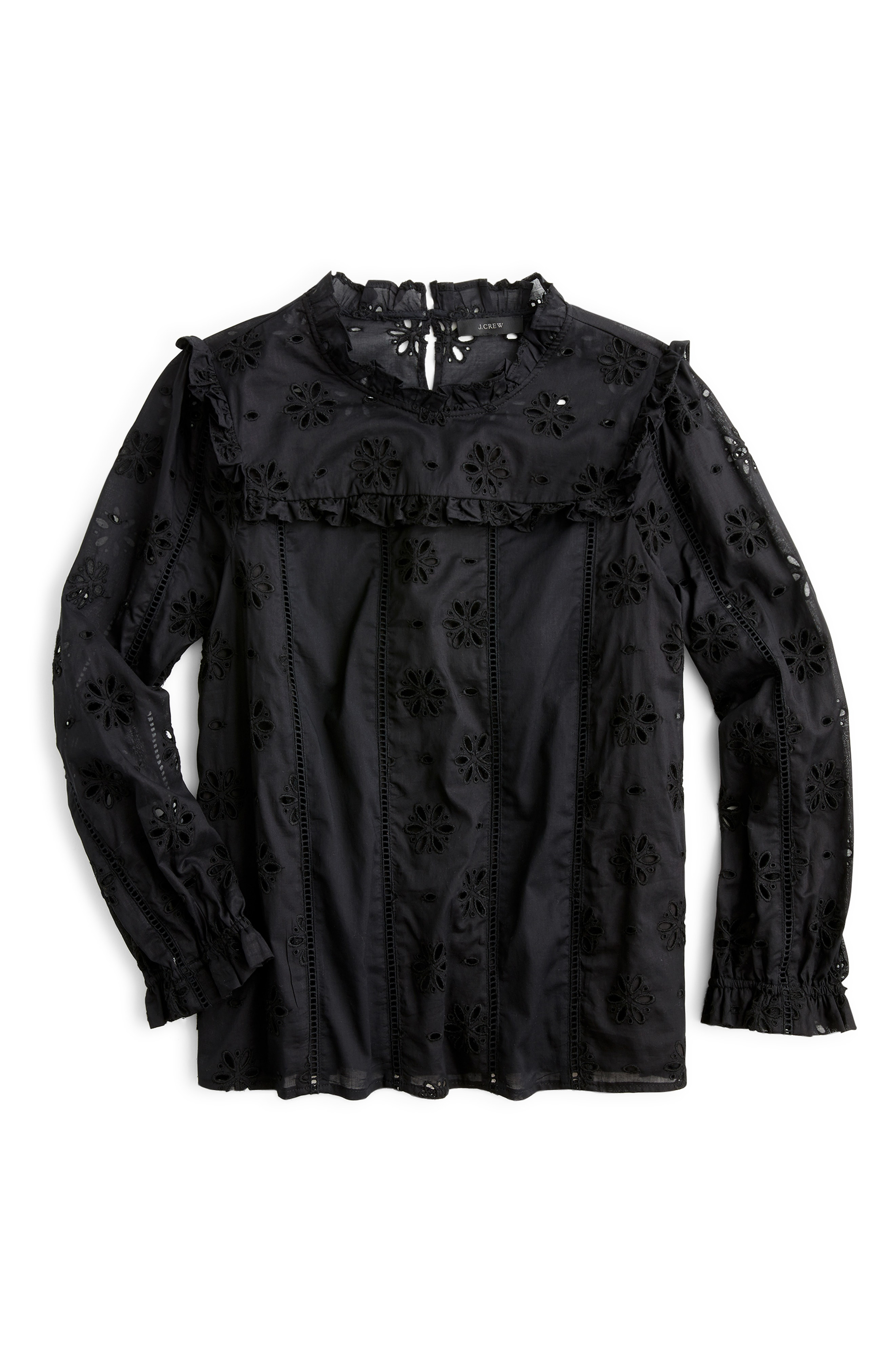 j crew ruffle neck eyelet top