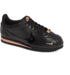 Nike Women's Classic Cortez Premium Low-top Sneakers In Black/ Black/ Rose Gold