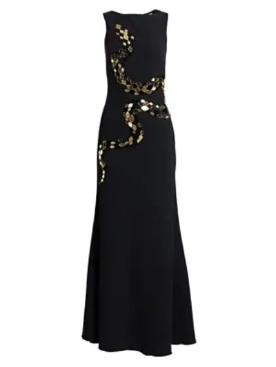 Roberto Cavalli Silk Satin & Tulle Embellished Gown In Black