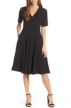 Gal Meets Glam Collection Edith City Crepe Fit & Flare Midi Dress In Black