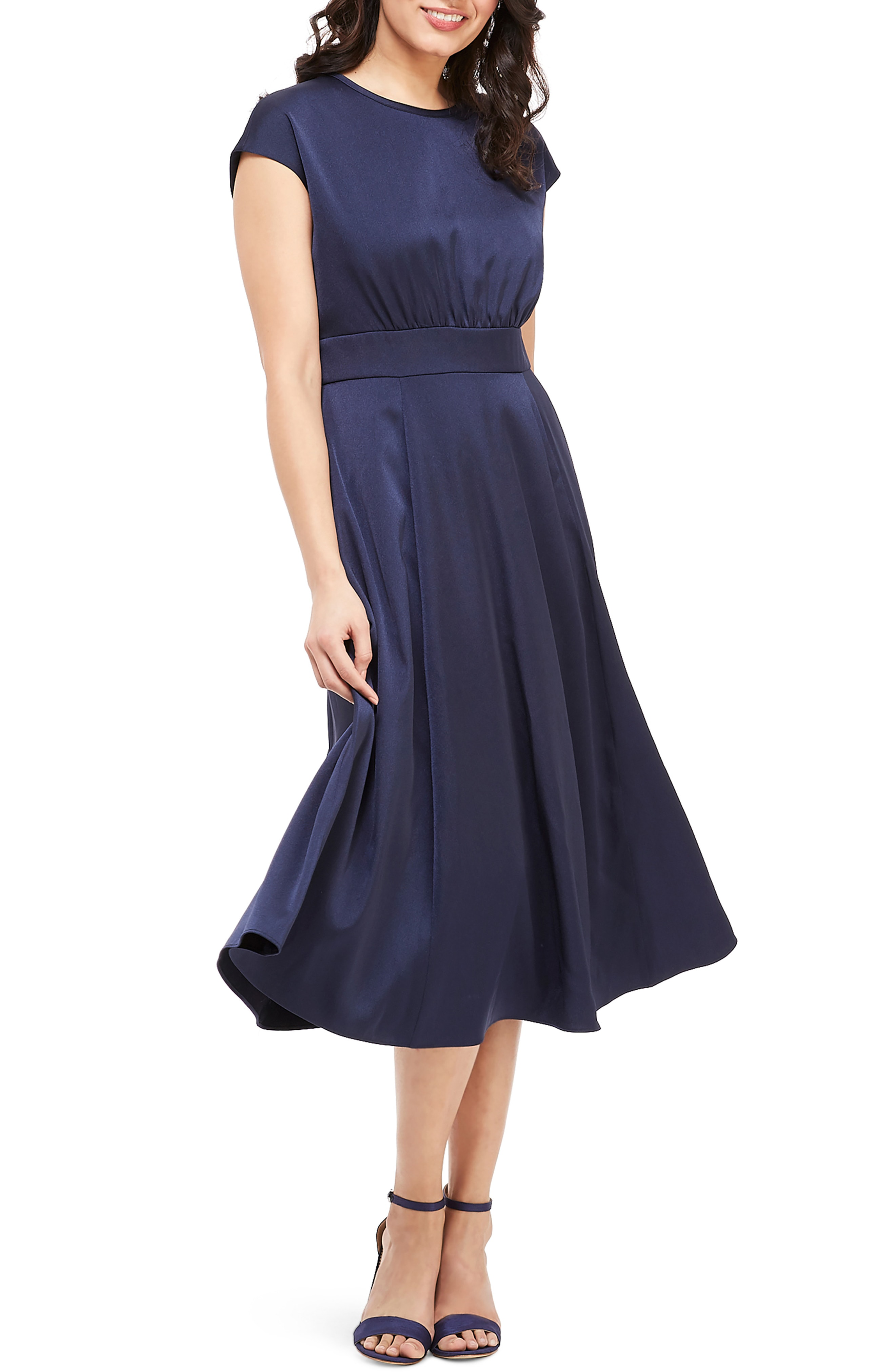 Gal Meets Glam Collection Julia Crepe Back Satin Midi Dress In Navy ...
