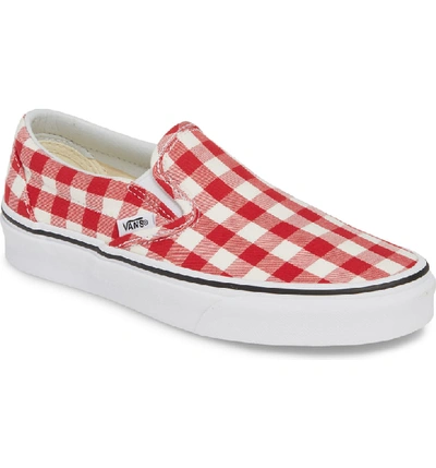 Vans Classic Slip-on Sneaker In Gingham Racing Red/ True White