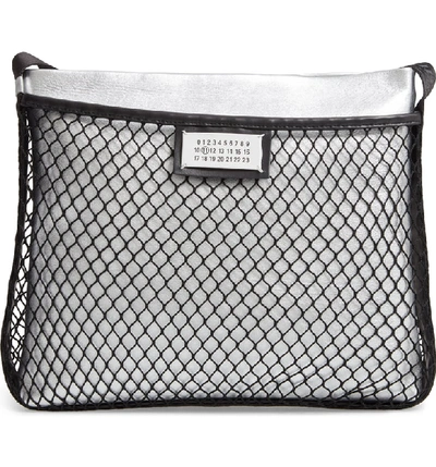 Maison Margiela Mesh & Metallic Faux Leather Messenger Bag - Metallic In Silver