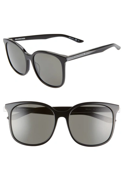 Balenciaga Square Monochromatic Sunglasses In Shiny Black/ Grey