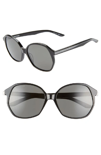 Balenciaga 58mm Round Sunglasses - Shiny Black/ Grey