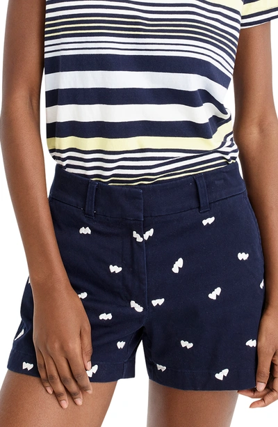 Jcrew Heart Embroidered Chino Shorts In Navy