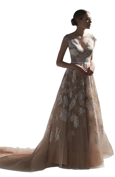 Watters Aella Lace Ballgown Wedding Dress In Crema