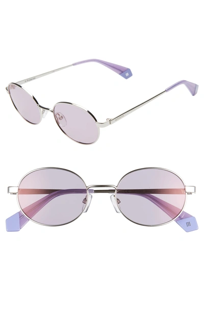 Polaroid 51mm Polarized Round Sunglasses - Silver/ Lilac