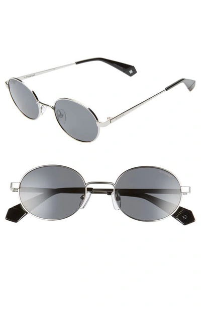 Polaroid 51mm Polarized Round Sunglasses In Silver/ Black