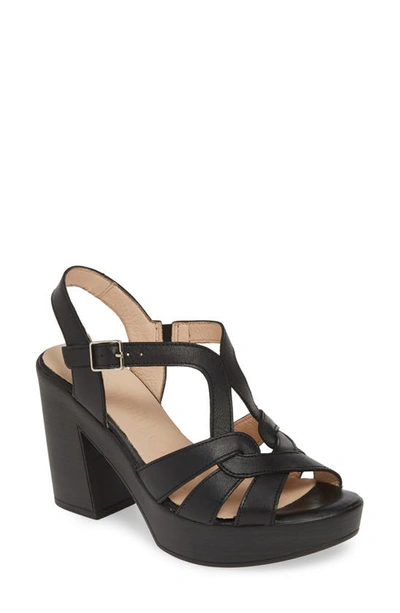 Wonders Block Heel Sandal In Pergamena Black Leather