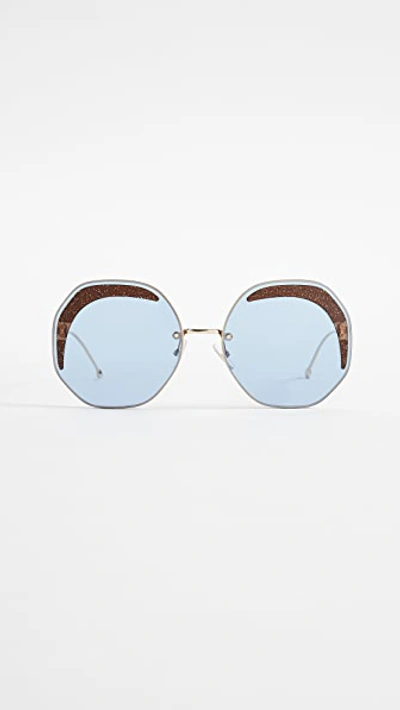 Fendi 63mm Oversize Geometric Sunglasses - Gold/ Azure