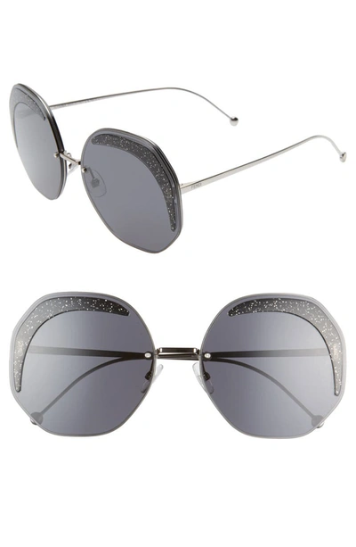 Fendi Hexagonal Sparkle-rimmed Metal Sunglasses In Silver/ Grey