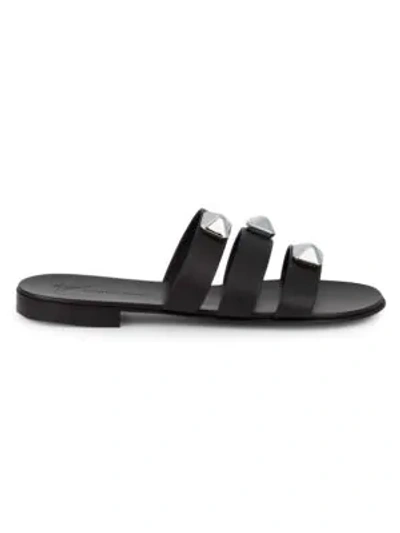 Giuseppe Zanotti Three-band Studded Leather Slides In Black