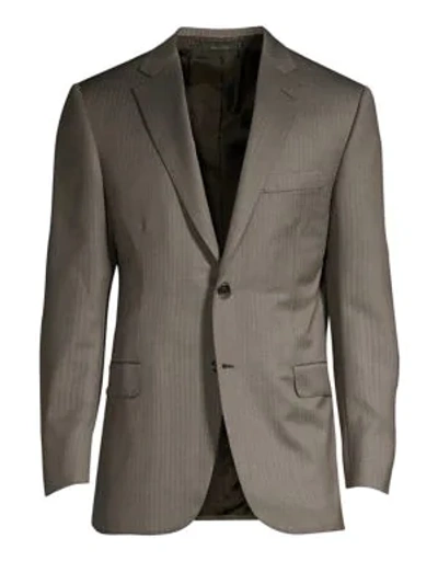 Brioni Pinstripe Wool Suit Jacket In Arancio