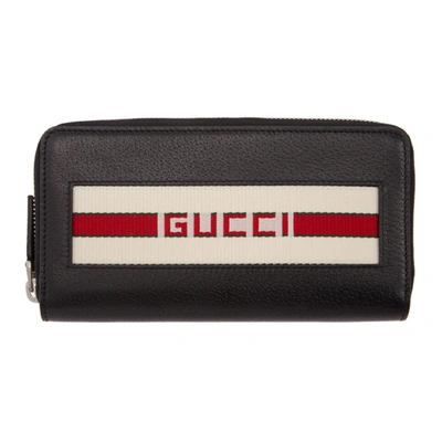 Gucci Logo Stripe-jacquard Leather Wallet In Black