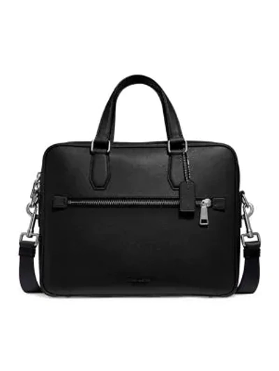 Coach Kennedy Crossgrain Leather Travel Briefcase In Silver Black