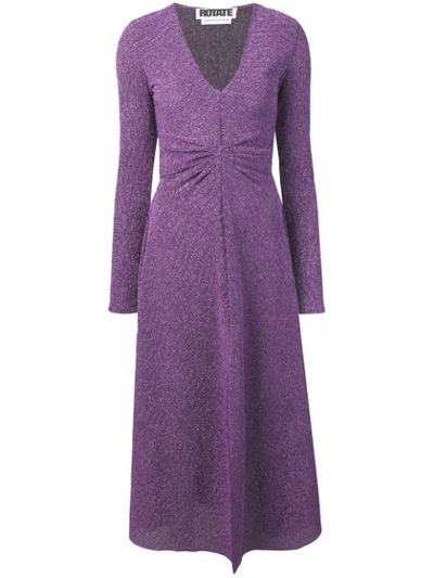 rotate birger christensen gathered metallic stretch knit midi dress Rotate Birger Christensen Sierra Ruched Metallic Midi Dress In Blue  Polyamide