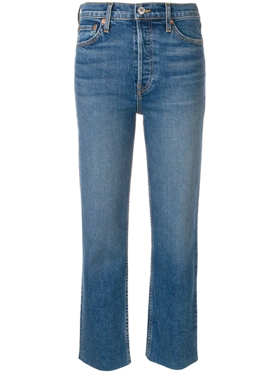 Re/done Raw Hem Cropped Jeans In Blue