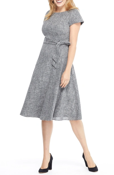 Gal Meets Glam Collection Barbara Yarn Dyed Boat Neck Dress In Grey |  ModeSens