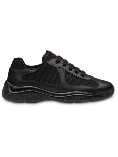 Prada Black Leather & Mesh Lace-up Sneakers