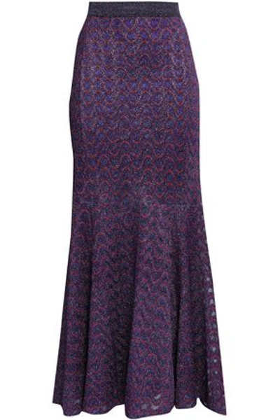 Missoni Flared Metallic Crochet-knit Maxi Skirt In Purple