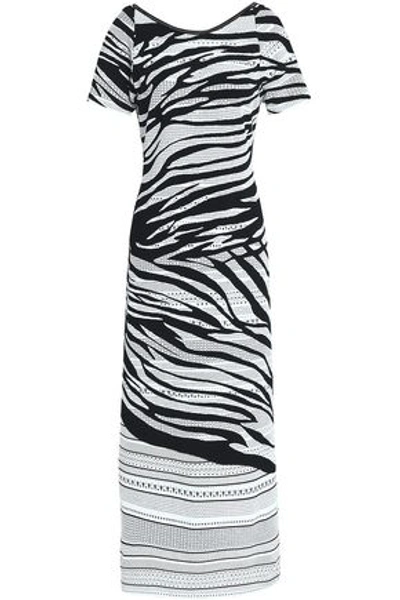 Roberto Cavalli Woman Zebra-striped Cutout Jacquard-knit Midi Dress White