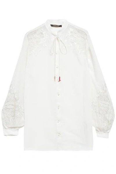 Roberto Cavalli Woman Embroidered Tulle And Mousseline-paneled Blouse White