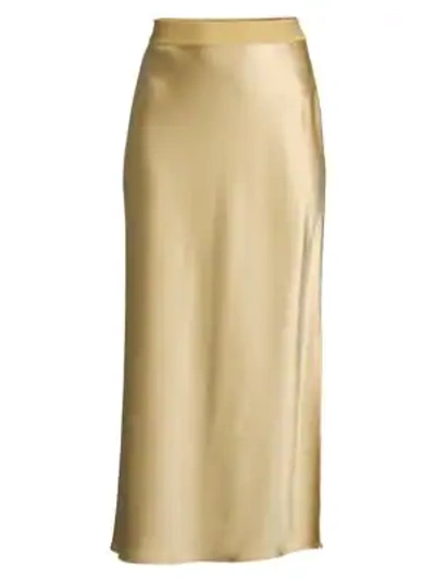Theory Flat-sateen A-line Maxi Slip Skirt In Beige Clay