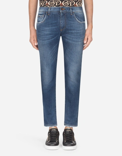 Dolce & Gabbana Skinny Fit Stretch Jeans With Patch In Blue