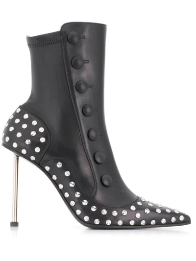 Alexander Mcqueen Buttoned Embellished Leather Boots In Black