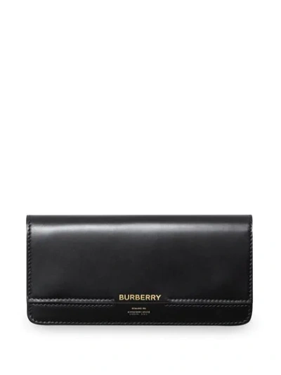 Burberry Horseferry Print Leather Wallet With Detachable Strap In Black