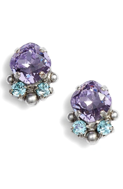 Sorrelli Embellished Cushion-cut Stud Earrings In Purple
