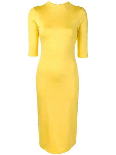 Alice And Olivia Delora Fitted Mock-neck Midi Dress In Canary