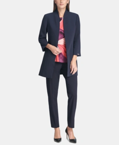Dkny Long Open-front Jacket In Classic Navy