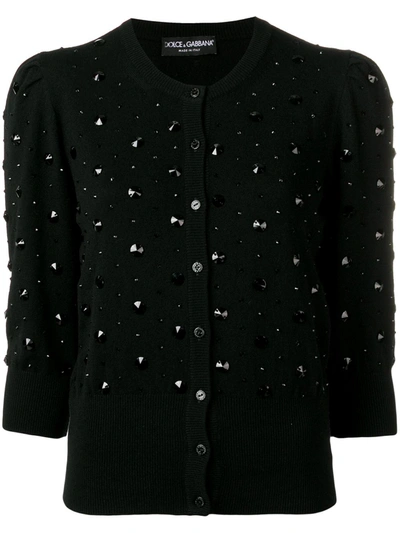 Dolce & Gabbana Embellished Cashmere Cardigan In Black