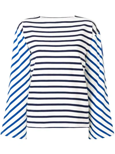 Moncler Nautical Stripe Bell-sleeve Top In White