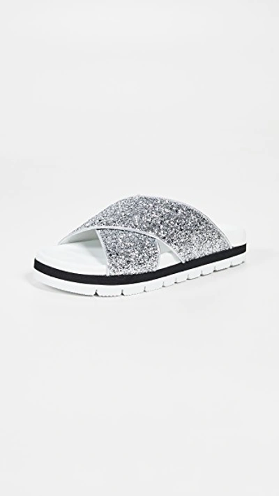 Msgm Crisscross Sandals In Silver Glitter