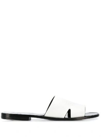 Loewe Cutout Logo-embossed Textured-leather Slides In White
