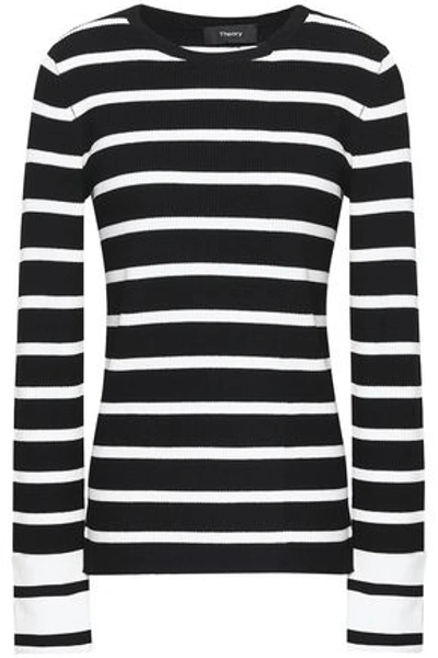 Theory Woman Striped Ribbed-knit Jumper Black