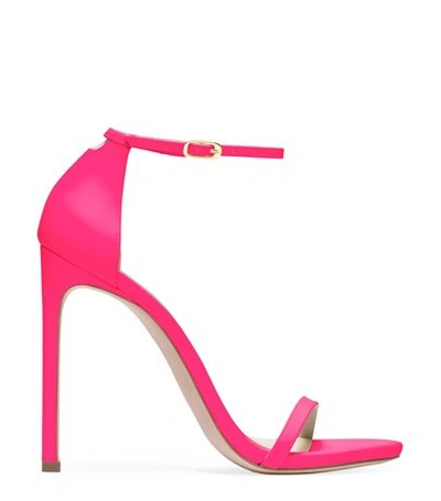 Stuart Weitzman Nudistsong Suede Sandals In Pink Neon Leather