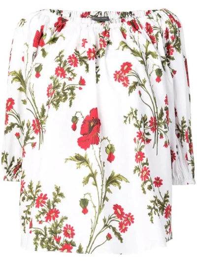 Alexander Mcqueen Off-the-shoulder Floral-print Cotton-poplin Top In White