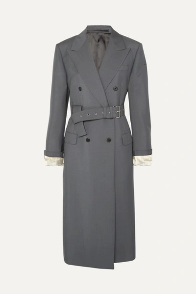 Prada Belted Mohair And Wool-blend Coat In Gray