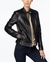 Cole Haan Leather Moto Jacket In Black