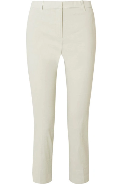 Theory Linen-blend Straight-leg Pants In Mint