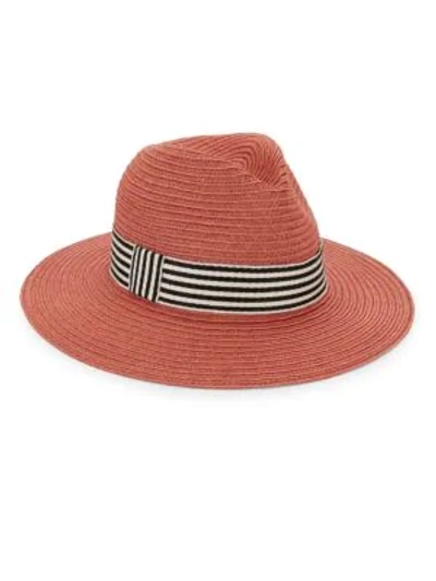 Eugenia Kim Courtney Packable Fedora Hat W/ Striped Band In Terracotta