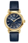 Ferragamo Men's Feroni Gold Ip Gmt Watch With Blue Leather Strap In Blue/ Gold