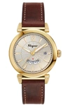 Ferragamo Men's Feroni Gold Ip Gmt Watch With Brown Leather Strap In Brown/ Silver/ Gold